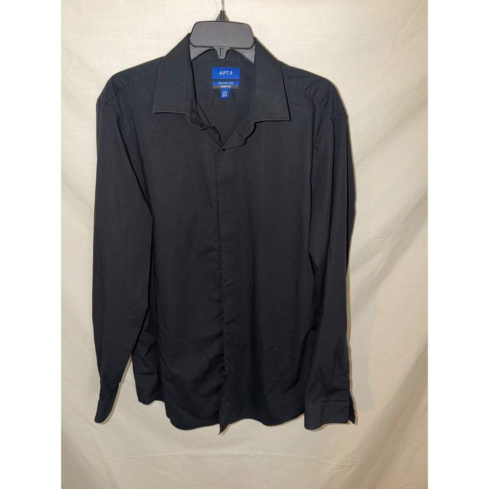 Apt. 9 Mens Premier Flex Slim Fit Button Down Shirt Black Long Sleeve Large 16.5